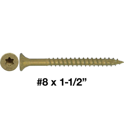 #8 x 1-1/2" Bronze Star Multipurpose Exterior Coated Wood Screw, T-30 Torx Drive, Flat Head (OVERSTOCK)