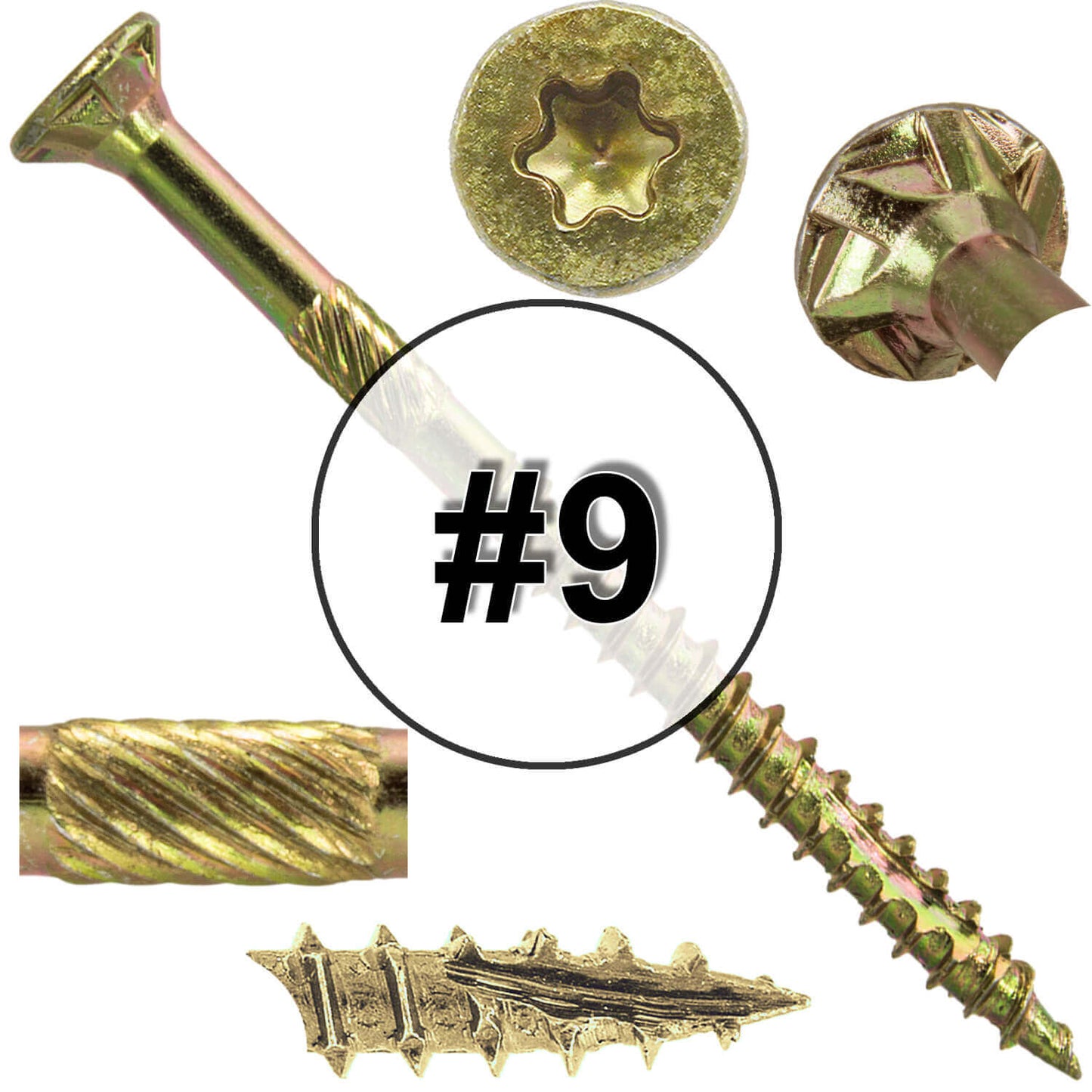 #9 Yellow Zinc Coated General Purpose Wood Screws. Torx/Star Drive Head - Multipurpose Torx/Star Drive Wood Screws