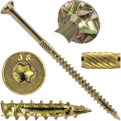 #10 x 3-1/2" Gold Star Wood Screw, T-30 Torx Drive, Flat Head - (Pallet of 48 x Full Boxes) ~48,000 Screw Count