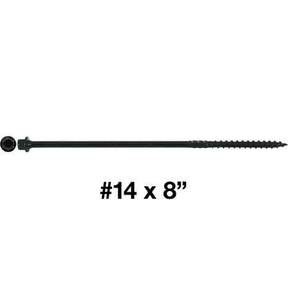 #14 Heavy-Duty Black Timber, Log & Structural Wood Screws - Exterior Coated - Use for Fastening Ledger Boards, Large Timbers, Logs and more.
