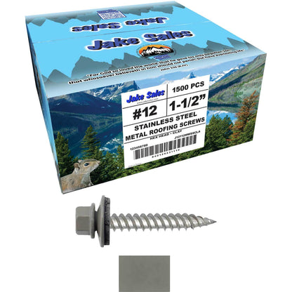 12 x 1-1/2" Stainless Steel Metal Roofing Screw - Hex Washer Head - Self starting/self tapping - EPDM washer. Colored head.
