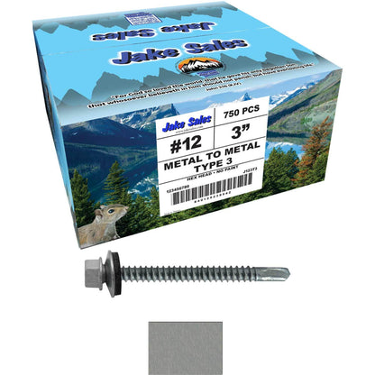 #12 X 3" Metal to Metal Type #3 Roofing Screws - Hex Washer Head - Self starting/self tapping - 5/8" EPDM washer. Colored head.