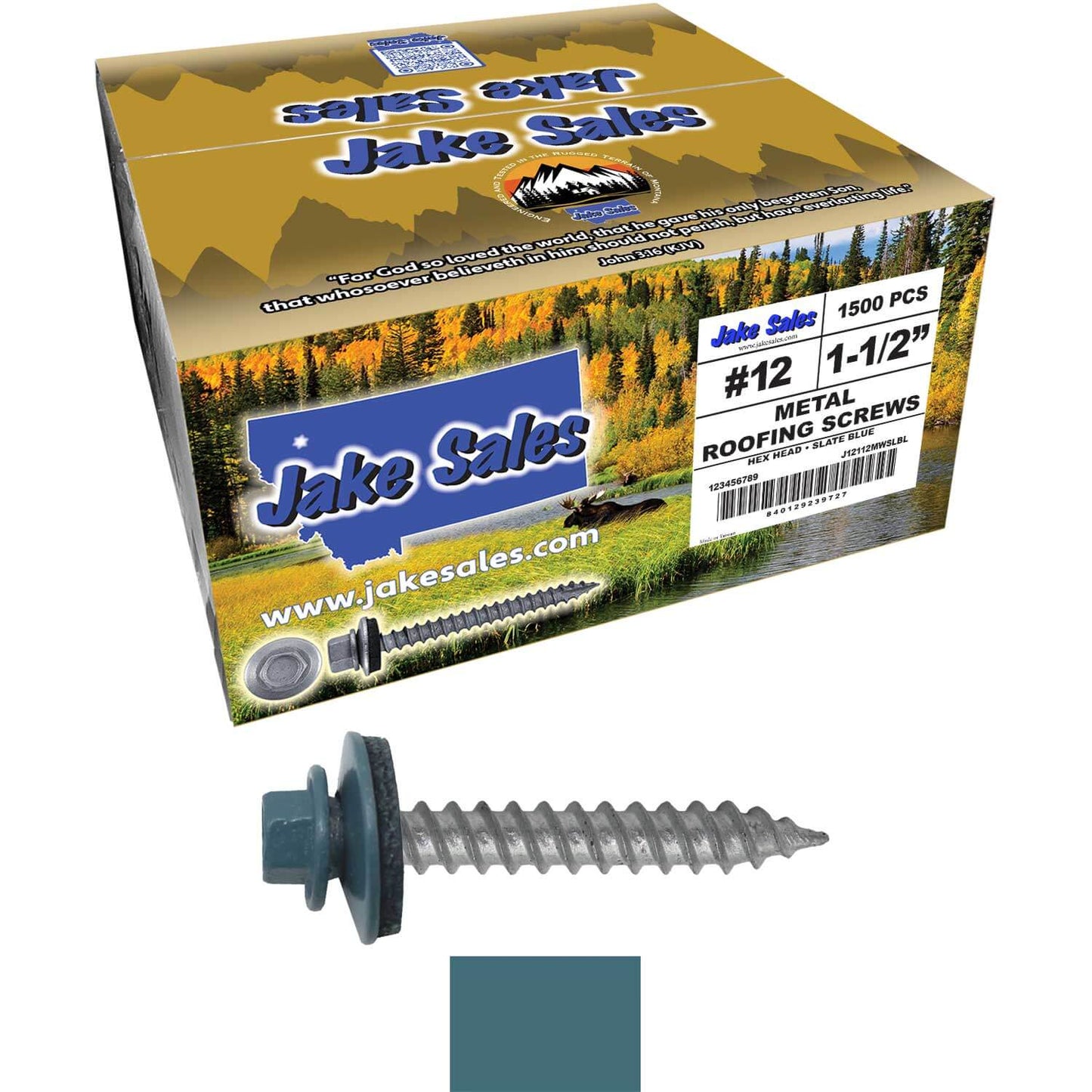 #12 x 1-1/2"  RE-GRIP METAL ROOFING SCREWS - Hex Washer Head - Self starting/self tapping - EPDM washer. Colored head.