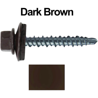 #10 x 1-1/2" Mini Driller Sheet Metal Roofing Screw - Hex Washer Head -  Self starting metal to wood siding screws. EPDM washer. Colored head.