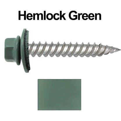 12 x 1-1/2" Stainless Steel Metal Roofing Screw - Hex Washer Head - Self starting/self tapping - EPDM washer. Colored head.