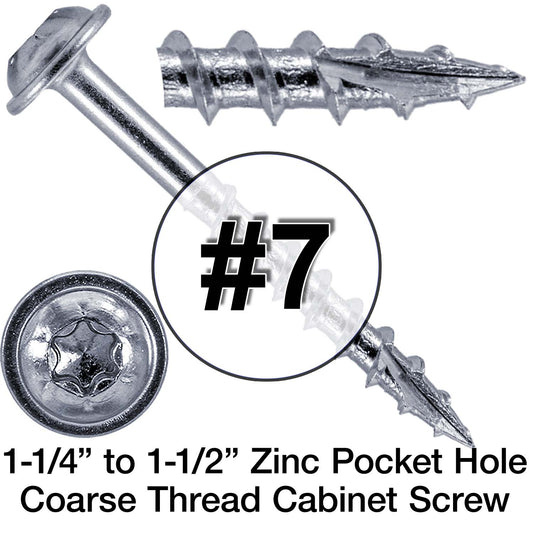 #7 Coarse Thread Pocket Hole Torx/Star Head Screws - Torx/Star Drive Pocket Hole Screws for Cabinetry & Furniture. - T-20 Torx Screw Head