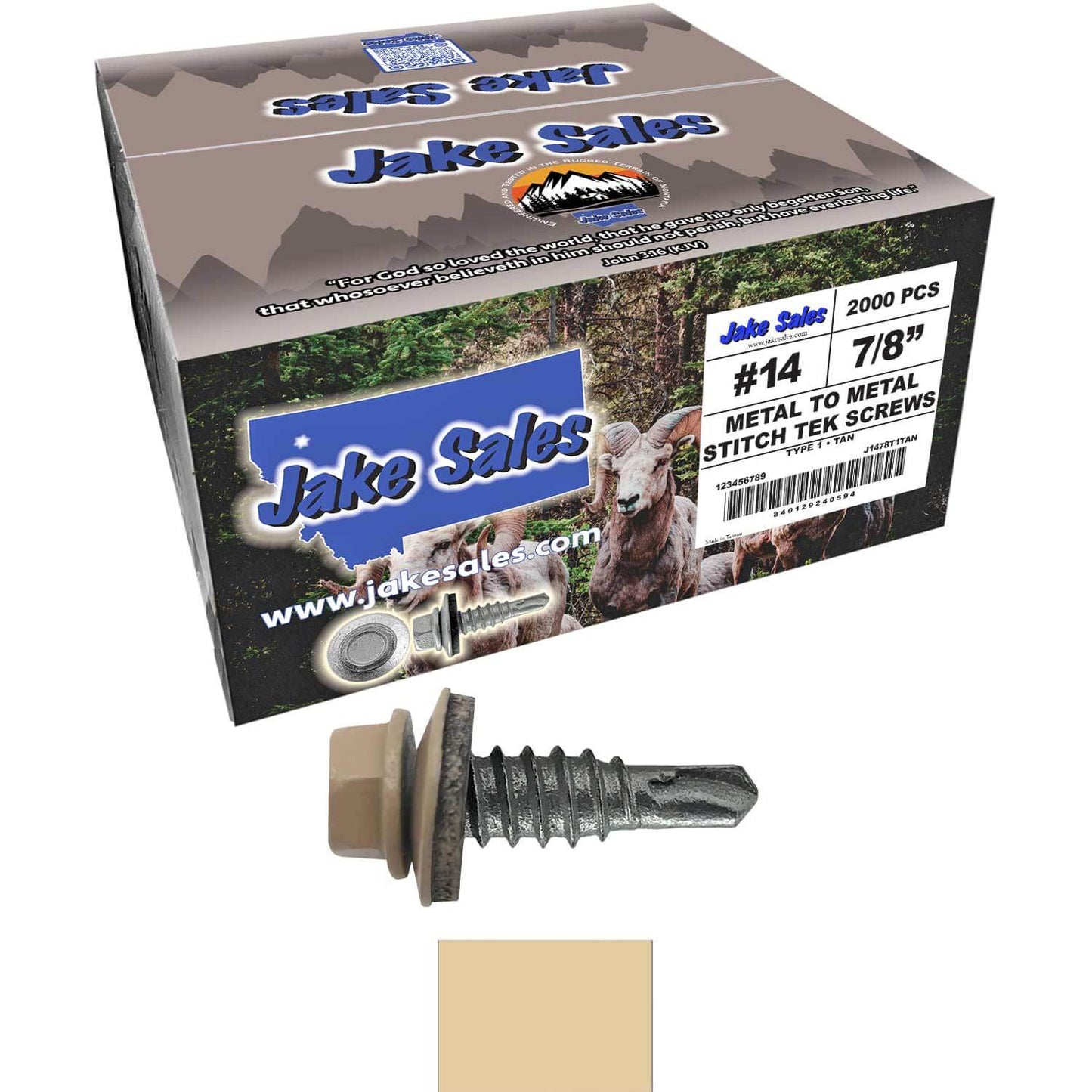 #14 x 7/8" Stitch Tek Metal to Metal Type #1 Roofing Screws - Hex Washer Head - Drill Point - 9/16" EPDM washer.