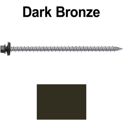 #10 x 4" Metal ROOFING SCREWS - Hex Washer Head - Self starting/self tapping - EPDM washer. Colored head.