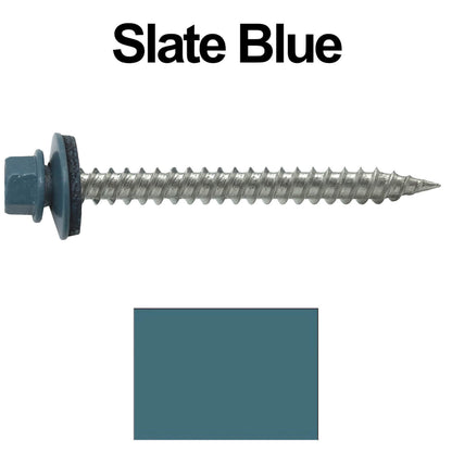 #9 x 2" Stainless Steel Metal Roofing Screws - Hex Washer Head - Self-Piercing (SP) tip metal to wood. EPDM washer. Colored head.