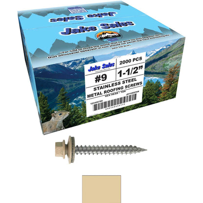 #9 x 1-1/2" Stainless Steel Metal Roofing Screws - Hex Washer Head - Self-Piercing (SP) tip metal to wood siding screws. EPDM washer. Colored head.
