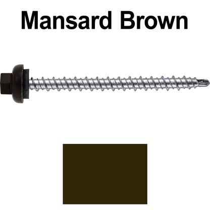 10 X 2-1/2" Zinc Aluminum Cap MINI-DRILLER Roofing Screws HI-LO THREAD Zinc Plated Carbon Steel Shank - EPDM Washer - Colored head