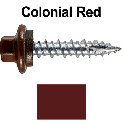 10 x 1" - STAINLESS HEX / ZINC Sheet Metal Roof Screw. Self starting metal to wood siding screws. EPDM washer. Colored head.