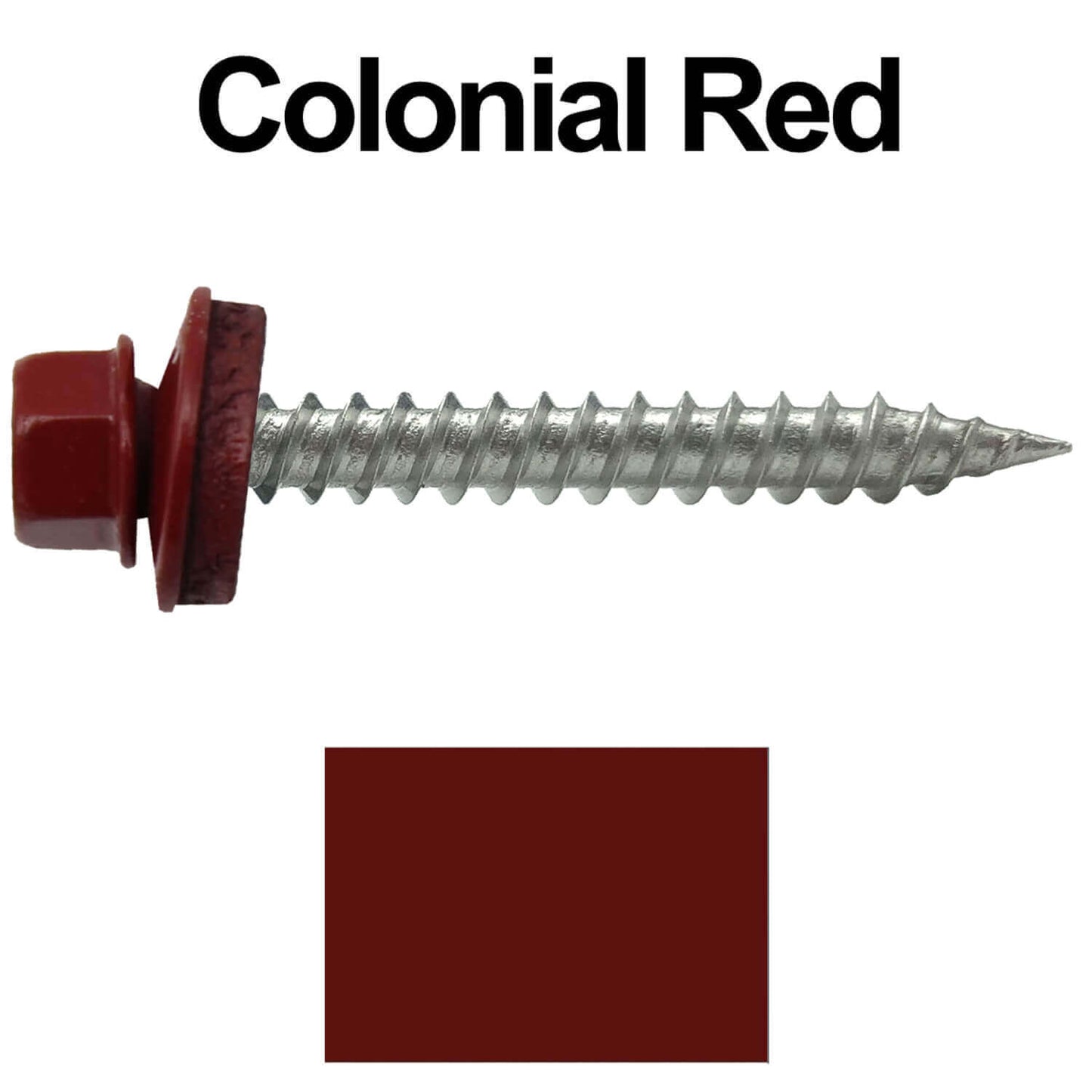 #9 x 1-1/2" Stainless Steel Metal Roofing Screws - Hex Washer Head - Self-Piercing (SP) tip metal to wood siding screws. EPDM washer. Colored head.