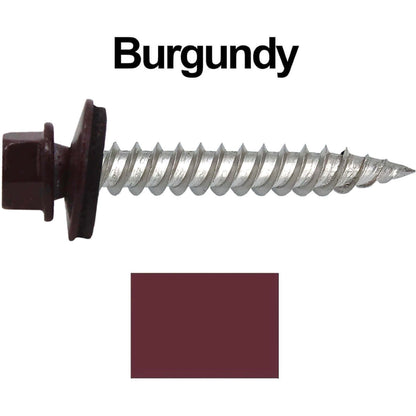 12 x 1-1/2" Stainless Steel Metal Roofing Screw - Hex Washer Head - Self starting/self tapping - EPDM washer. Colored head.
