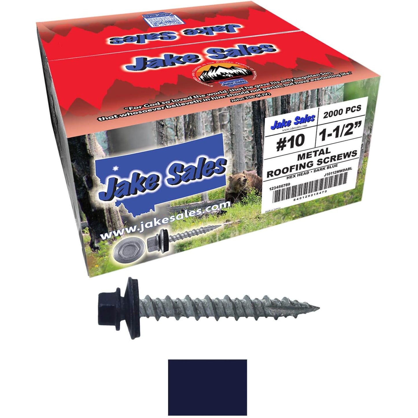 #10 x 1-1/2" Metal ROOFING SCREWS - Hex Washer Head - Self starting/self tapping - EPDM washer. Colored head.