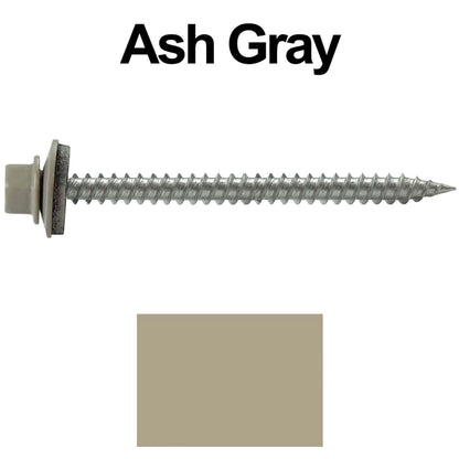 9 x 2-1/2" - Stainless Steel Metal Roofing Screws - Hex Washer Head -  Self starting metal to wood siding screws. EPDM washer. Colored head.
