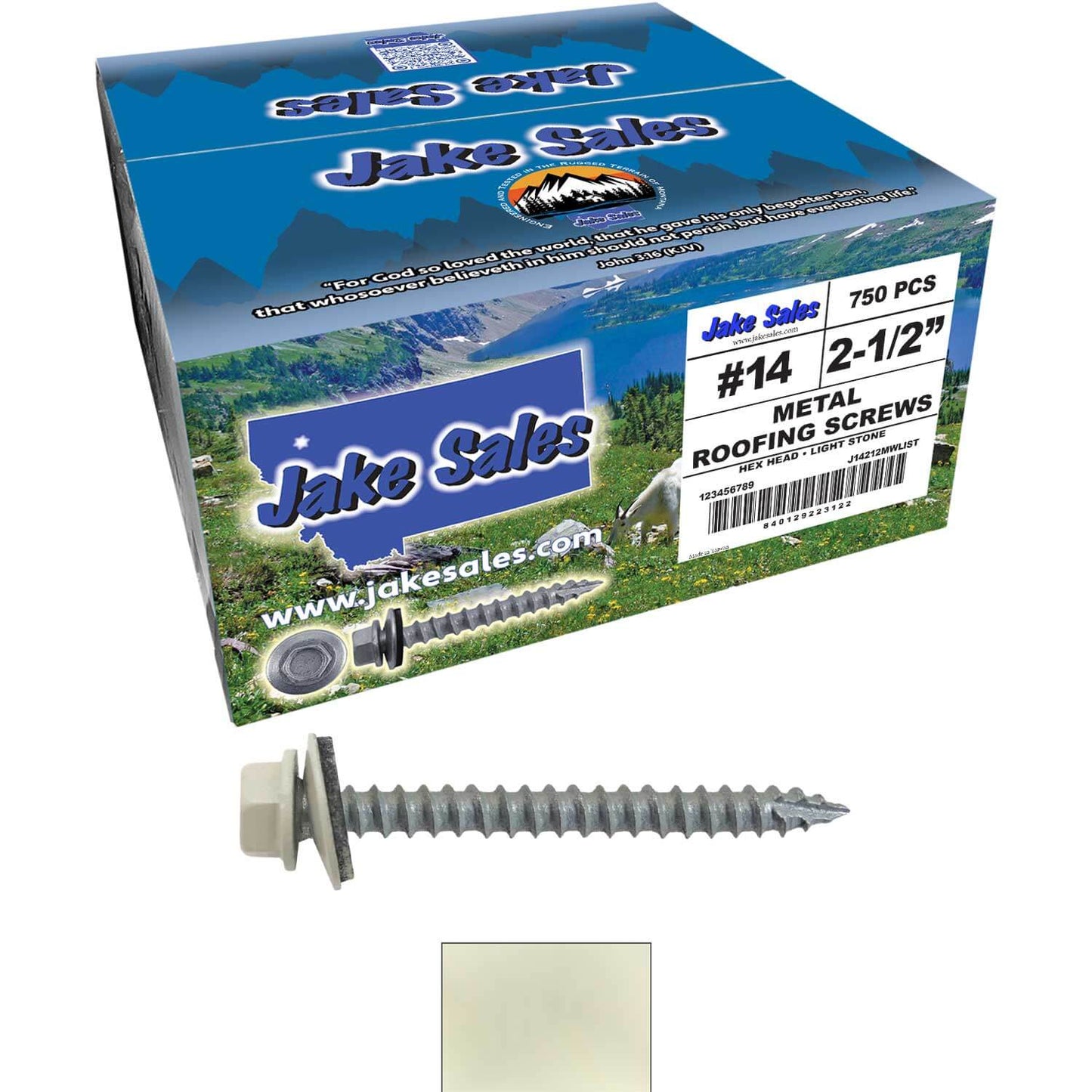 #14  x 2-1/2" Metal ROOFING SCREWS - Hex Washer Head - Self starting/self tapping - EPDM washer. Colored head.