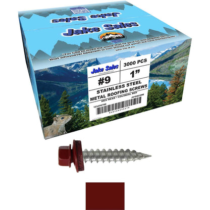 #9 x 1" Stainless Steel Metal Roofing Screws - Hex Washer Head - Self-Piercing (SP) tip metal to wood siding screws. EPDM washer. Colored head.
