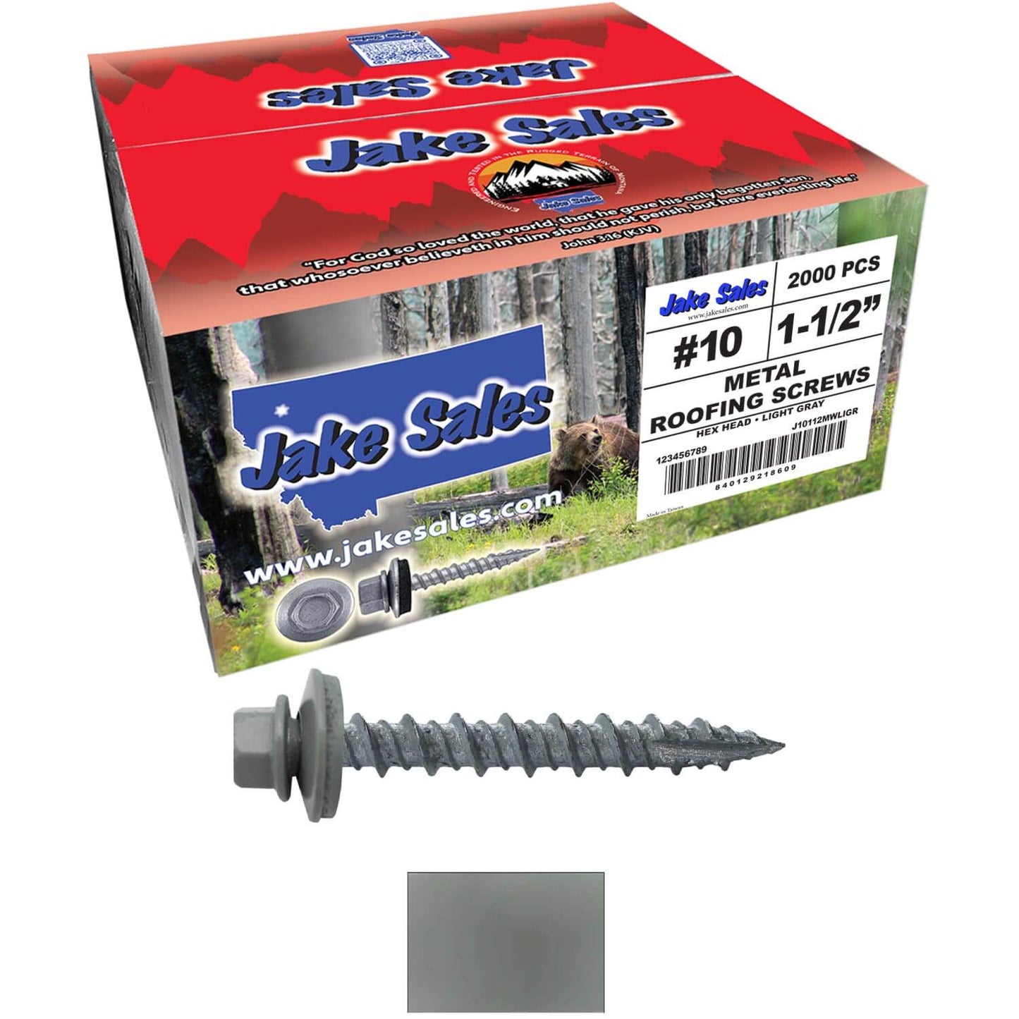 #10 x 1-1/2" Metal ROOFING SCREWS - Hex Washer Head - Self starting/self tapping - EPDM washer. Colored head.