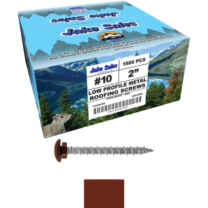 10 x 2" LOW PROFILE Star Head Roofing Screws - HI-LO Thread - Metal To Wood - T25 Torx Drive Head - EPDM washer.