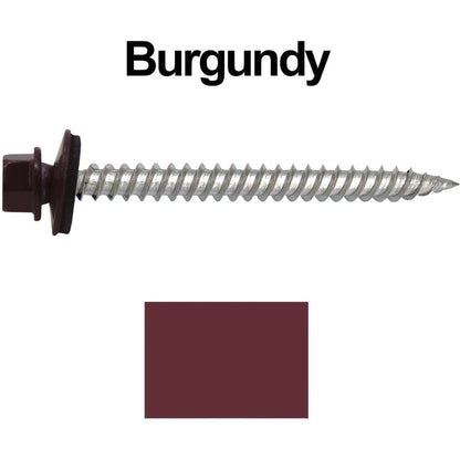 12 x 2-1/2" Stainless Steel Metal Roofing Screw - Hex Washer Head - Self starting/self tapping - EPDM washer. Colored head.