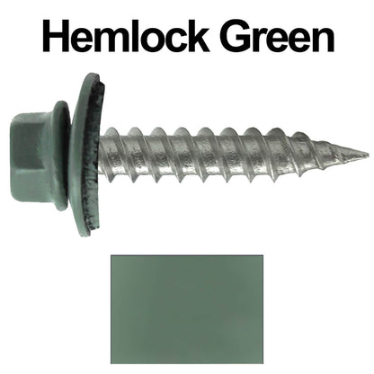 #9 x 1" Stainless Steel Metal Roofing Screws - Hex Washer Head - Self-Piercing (SP) tip metal to wood siding screws. EPDM washer. Colored head.