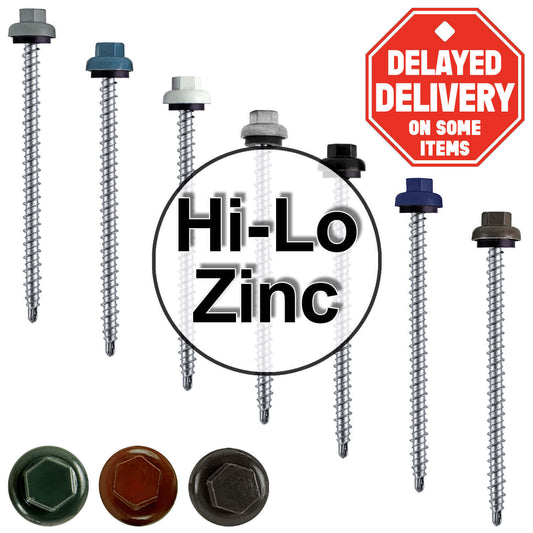10 X 3" Zinc Aluminum Cap MINI-DRILLER Roofing Screws HI-LO THREAD Zinc Plated Carbon Steel Shank - EPDM Washer - Colored head