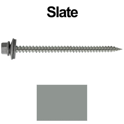 #9 x 3" Stainless Steel Metal Roofing Screws - Hex Washer Head - Self starting/self tapping - EPDM washer. Colored head.
