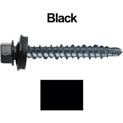 #10 x 1" Mini Driller Sheet Metal Roofing Screw - Hex Washer Head -  Self starting metal to wood siding screws. EPDM washer. Colored head.
