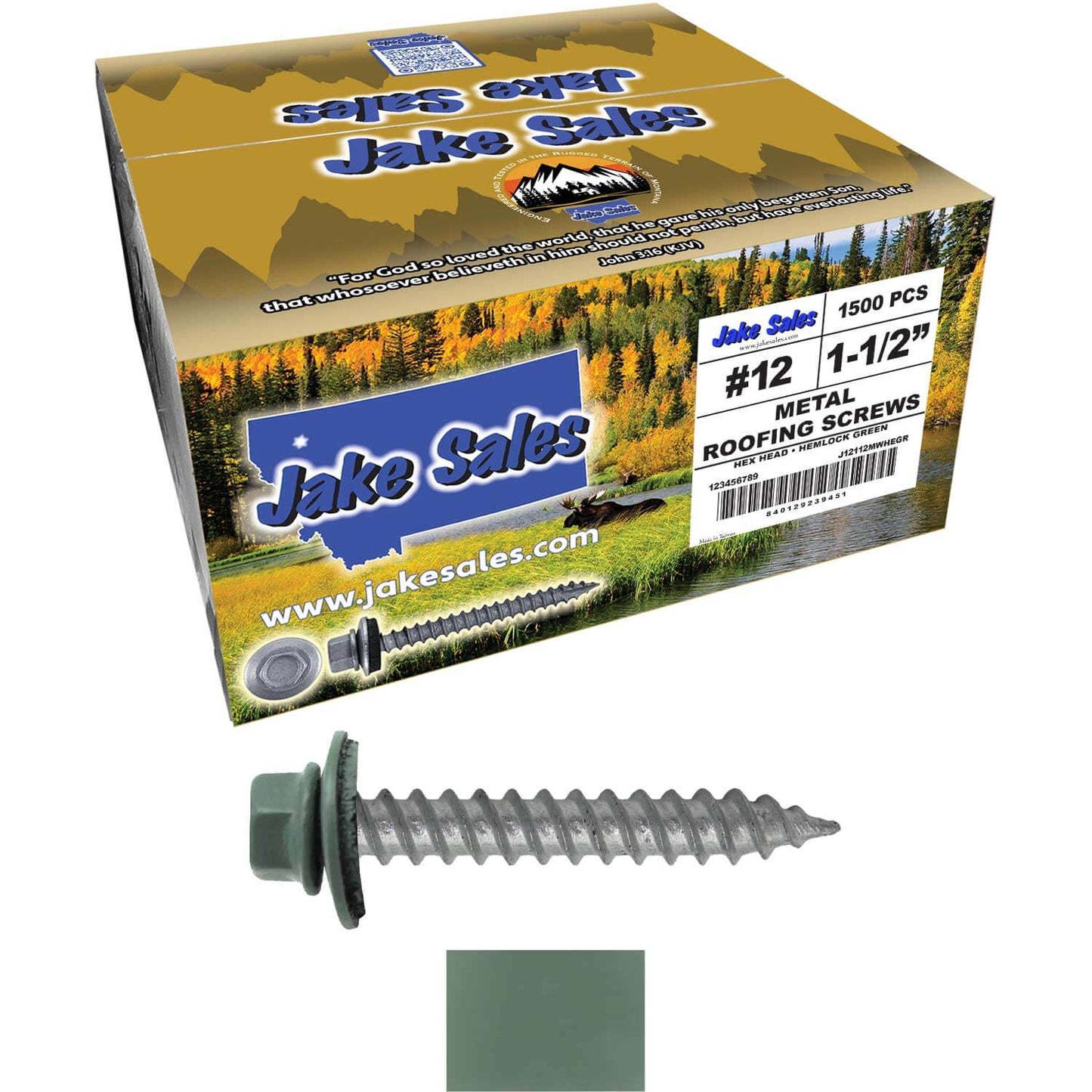 #12 x 1-1/2"  RE-GRIP METAL ROOFING SCREWS - Hex Washer Head - Self starting/self tapping - EPDM washer. Colored head.