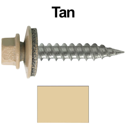 #9 x 1" Stainless Steel Metal Roofing Screws - Hex Washer Head - Self-Piercing (SP) tip metal to wood siding screws. EPDM washer. Colored head.