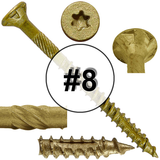 #8 x 3/4" - 2" Bronze Exterior Coated Wood Screw Torx/Star Drive Head - Multipurpose Exterior Coated Torx/Star Drive Wood Screws