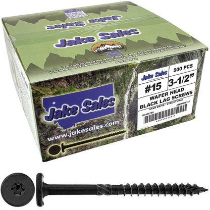 #15 Black Wafer Head Structural Lag Screws. Used for Log Construction, Timber Framing, Laminated Beams and Pole Barns Among Other Uses. T-30 Torx/Star Drive