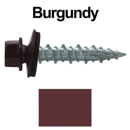 #10 x 1" Metal ROOFING SCREWS - Hex Washer Head - Self starting/self tapping - EPDM washer. Colored head.