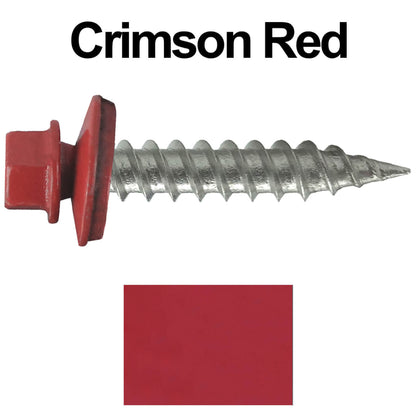 #9 x 1" Stainless Steel Metal Roofing Screws - Hex Washer Head - Self-Piercing (SP) tip metal to wood siding screws. EPDM washer. Colored head.