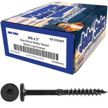 #15 Black Wafer Head Structural Lag Screws. Used for Log Construction, Timber Framing, Laminated Beams and Pole Barns Among Other Uses. T-30 Torx/Star Drive