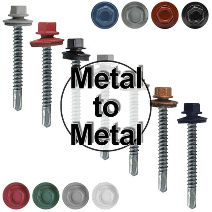 #12 x 2-1/2" Metal to Metal Type #3 Metal Roofing Screws - Hex Head Drill Point - 9/16" EPDM Washer. Colored head.