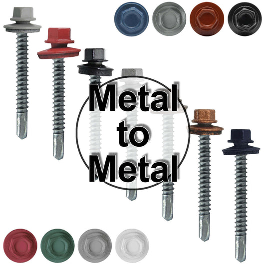 #12 x 2-1/2" Metal to Metal Type #3 Metal Roofing Screws - Hex Head Drill Point - 9/16" EPDM Washer. Colored head.