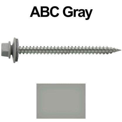 9 x 2-1/2" - Stainless Steel Metal Roofing Screws - Hex Washer Head -  Self starting metal to wood siding screws. EPDM washer. Colored head.