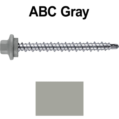 #10 x 2" Stainless Steel Mini Driller Sheet Metal Roofing Screw - Hex Washer Cap - Self starting metal to wood siding screws - EPDM washer. Colored head.