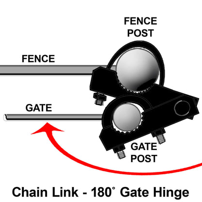 Black 180° Commercial Gate Hinge for Chain Link Fence - U-Bolts Included
