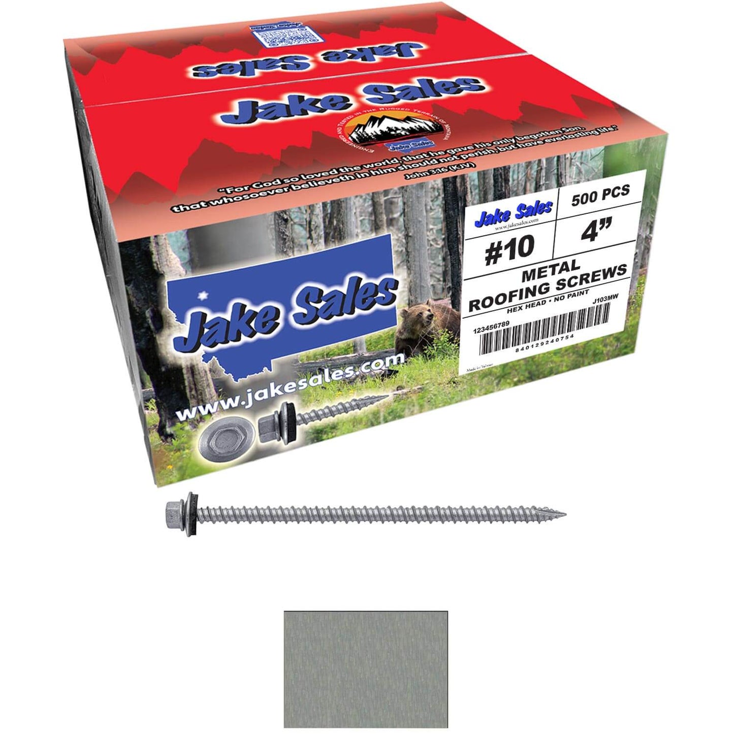 #10 x 4" Metal ROOFING SCREWS - Hex Washer Head - Self starting/self tapping - EPDM washer. Colored head.