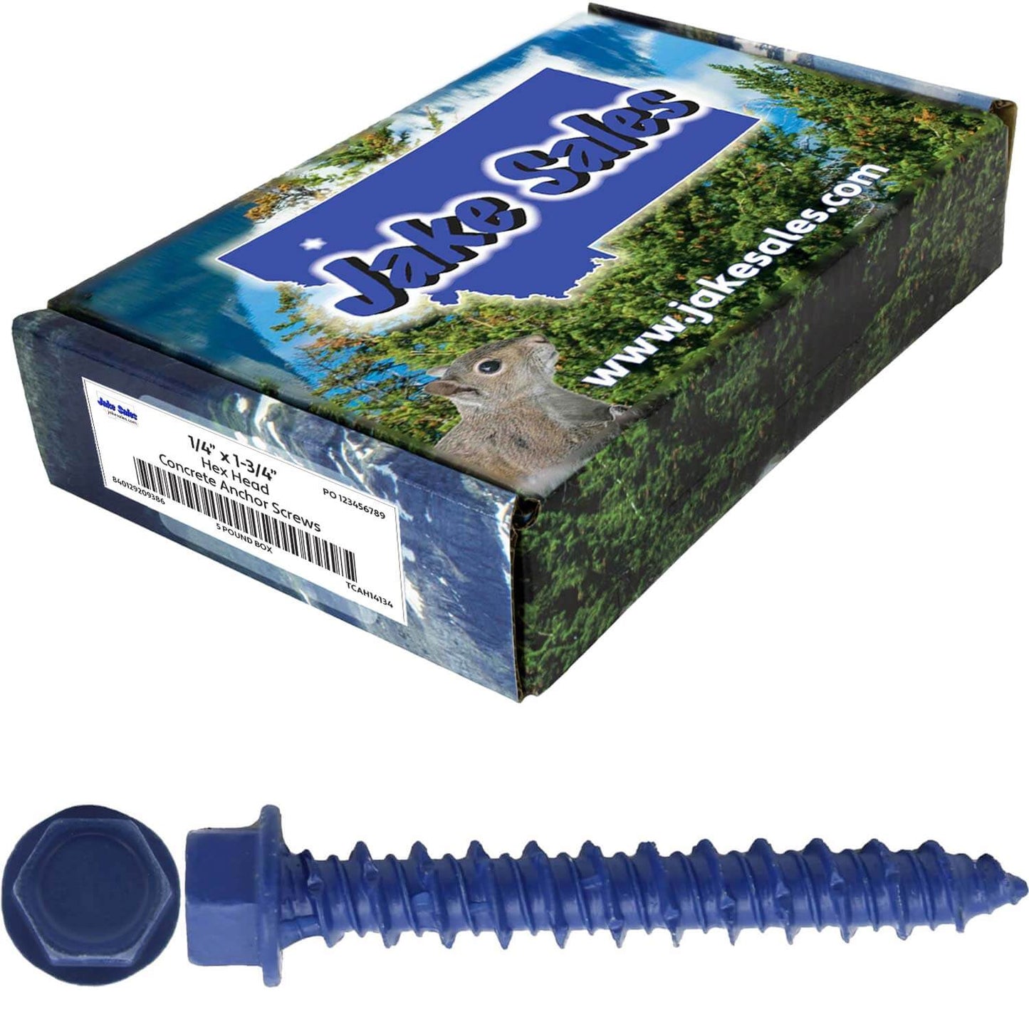 Blue Carbon Steel Hex Head Concrete Anchor Screws. Carbon Steel Hardened - Interior & Exterior Coated Rust and Corrosion Resistant Screws