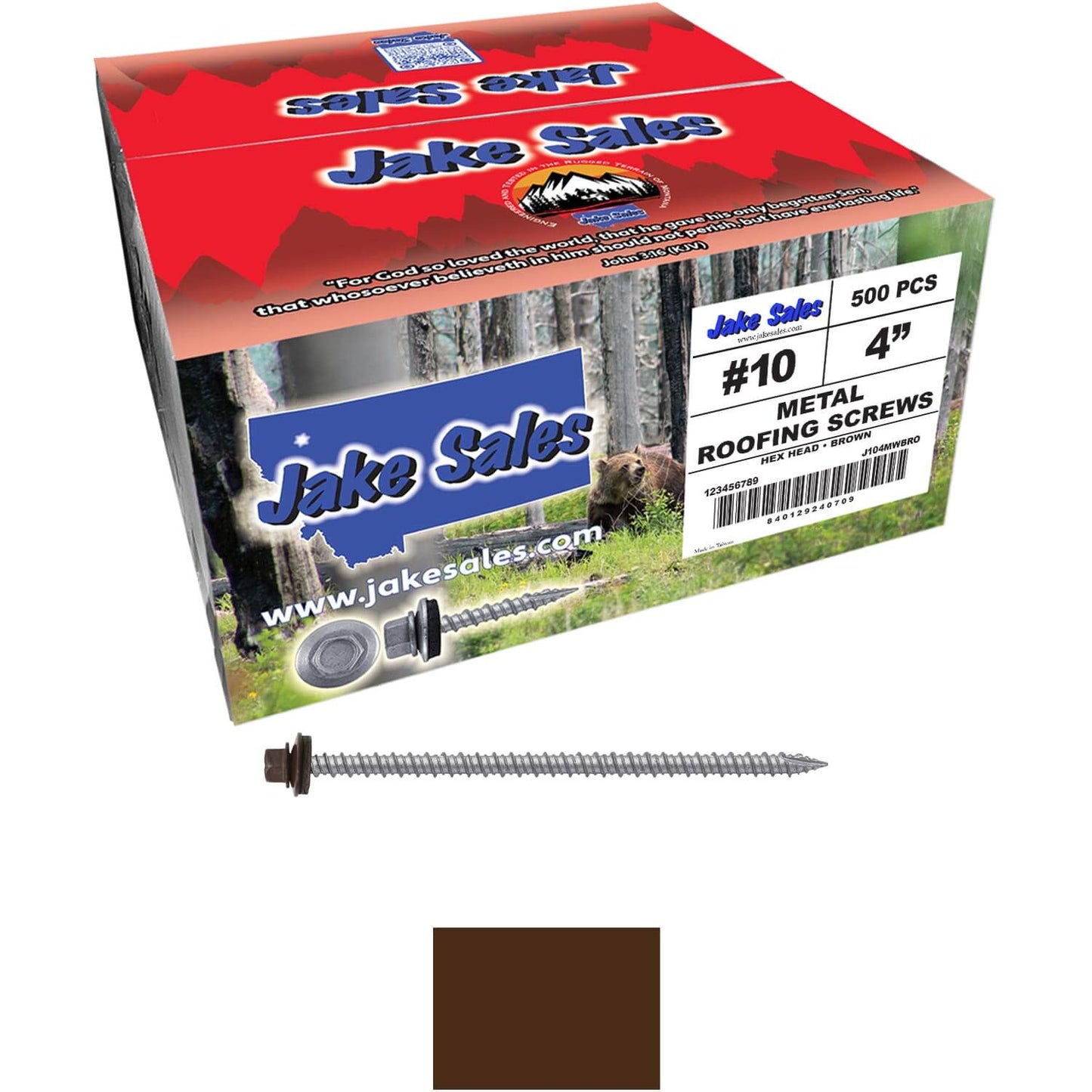 #10 x 4" Metal ROOFING SCREWS - Hex Washer Head - Self starting/self tapping - EPDM washer. Colored head.