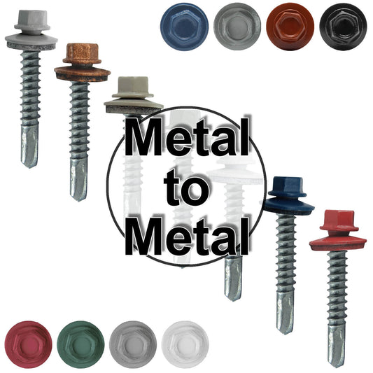 #12x1-1/2" Metal to Metal Type #3 Metal Roofing Screws- Hex Head Drill Point - 9/16" EPDM Washer. Colored head.