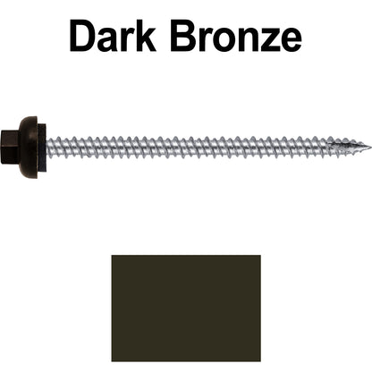 10 X 3“ HI-LO Zinc Aluminum Cap Metal Roofing Screws - Hex Washer Head - Self starting/self tapping - EPDM washer. Colored head.