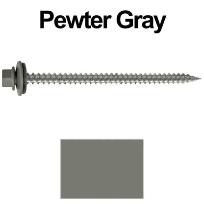 #9 x 3" Stainless Steel Metal Roofing Screws - Hex Washer Head - Self starting/self tapping - EPDM washer. Colored head.