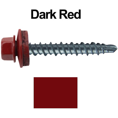 #10 x 1-1/2" Mini Driller Sheet Metal Roofing Screw - Hex Washer Head -  Self starting metal to wood siding screws. EPDM washer. Colored head.