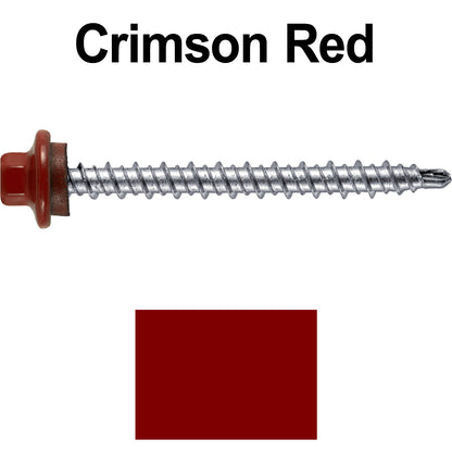 #10 x 2" Stainless Steel Mini Driller Sheet Metal Roofing Screw - Hex Washer Cap - Self starting metal to wood siding screws - EPDM washer. Colored head.