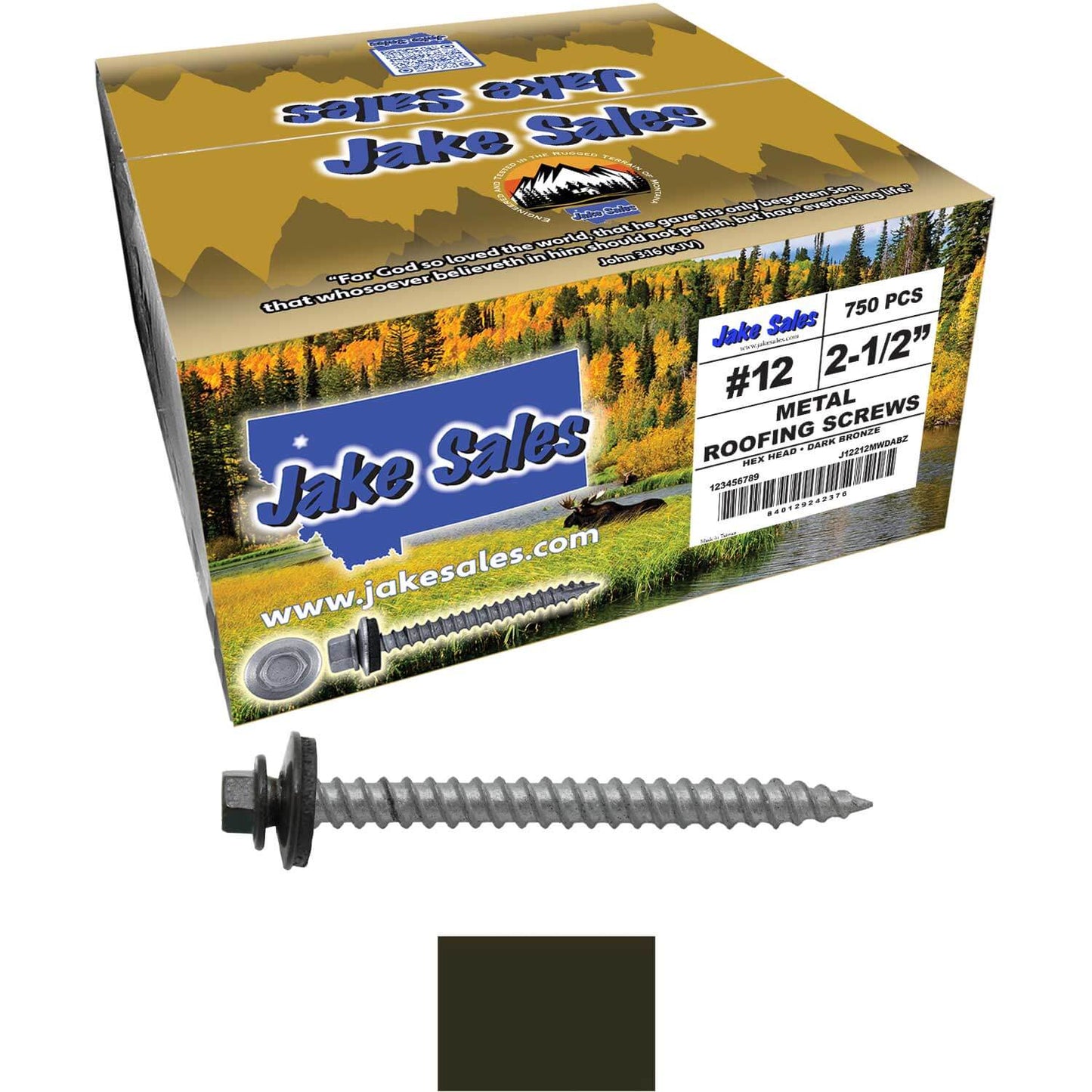 #12 x 2-1/2" RE-GRIP METAL ROOFING SCREWS - Hex Washer Head - Self starting/self tapping - EPDM washer. Colored head.